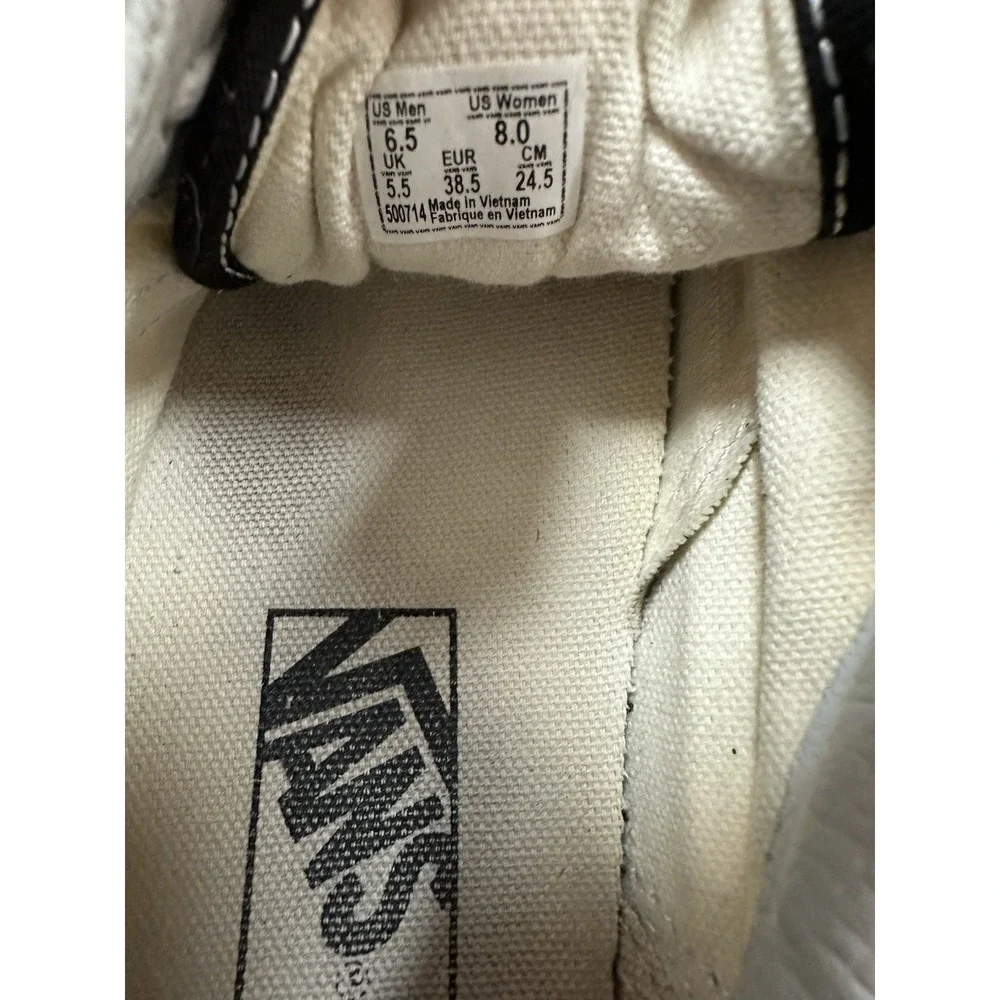 Vans Checker suede Leather Shoes Men's 6.5 Womens 8 White Black Off The Wall - Picture 10 of 10